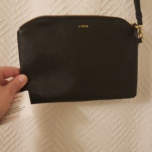 Lodis Black Pebbled Leather Clutch